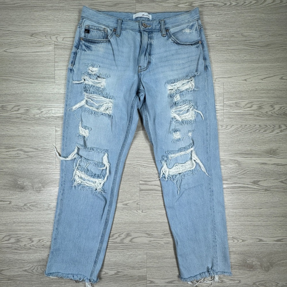 KanCan Women's Distressed High Rise Ankle Straight Leg Jeans Light Wash Size 9
